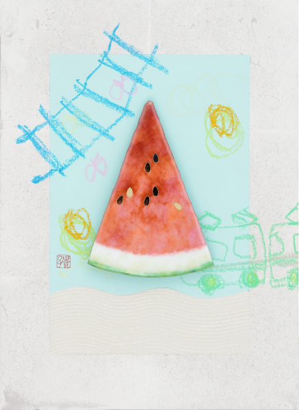 Takako Kikuchi, Watermelon, 2022, 33.3×24.2cm, Cloisonné enamel ware, colour on Japanese paper