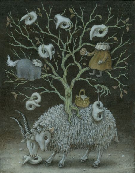 machumaYu, Picnic: Under the Mask Tree, 2022, 18×14cm, oil on canvas