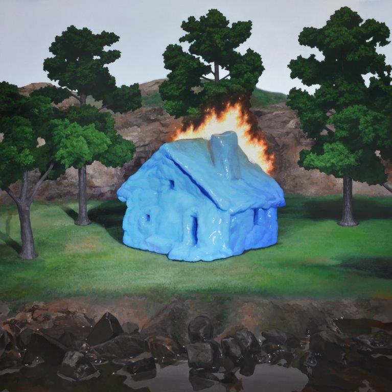 Motohide Takami, Fire on Another Shore (Blue), 2023, 162×162 cm, oil on panel