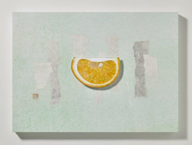 Takako Kikuchi, Amanatsu Orange, 2024, 24.2×33.3cm, Cloisonné enamel, colour on Japanese paper