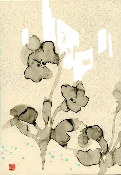 武田裕子「花・音」2023年、SM（h22.7×w15.8cm）、紙本彩色（鳥の子紙・銀箔・岩絵具・墨・膠）